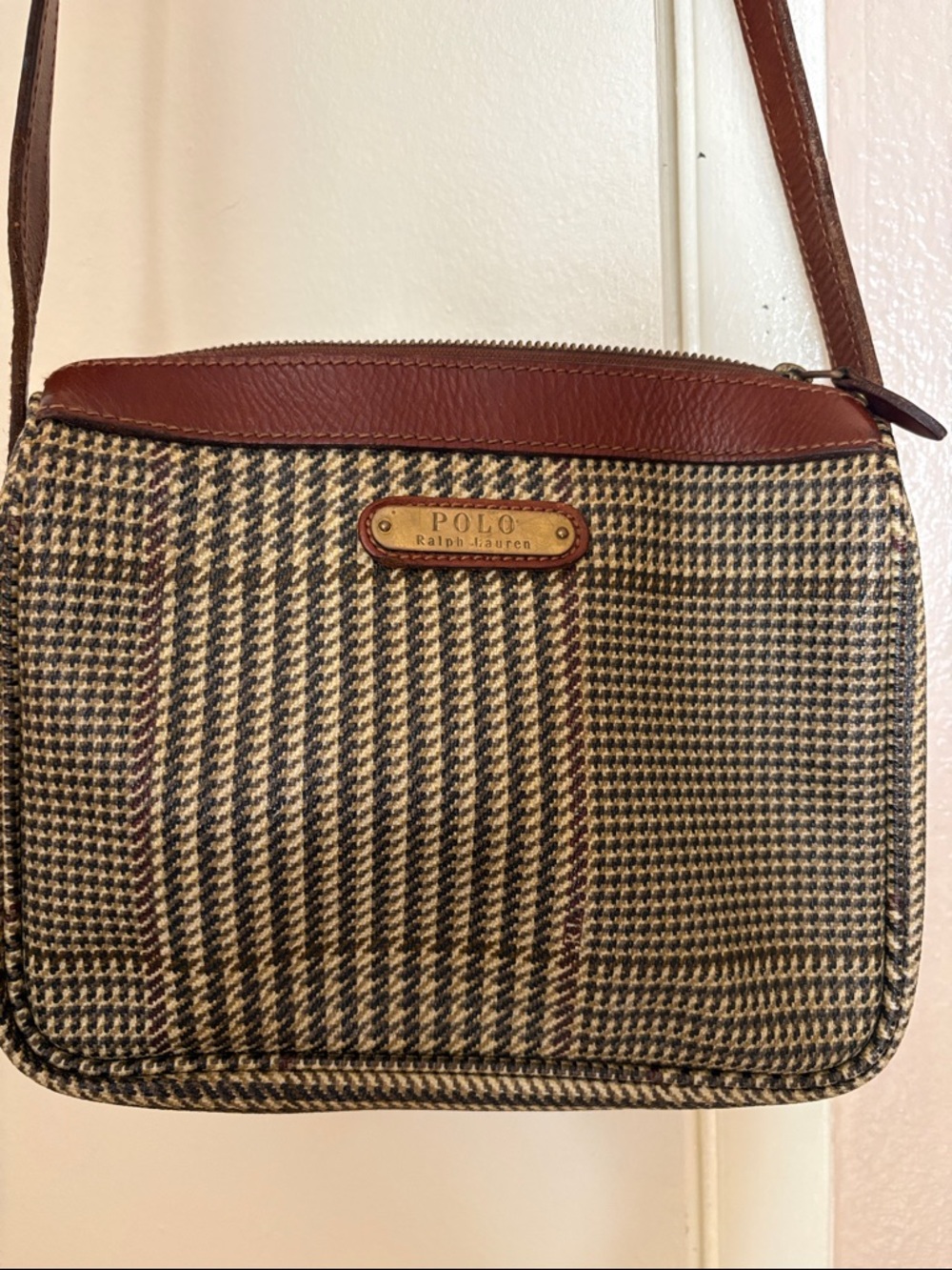 Vintage Polo by Ralph Lauren Brown Houndstooth with Leather Trim